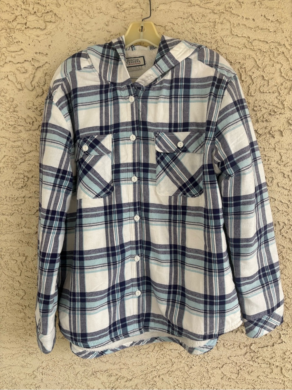 Boston Traders Hooded Plaid Flannel Button Up Shirt Jacket Men's XL Blue